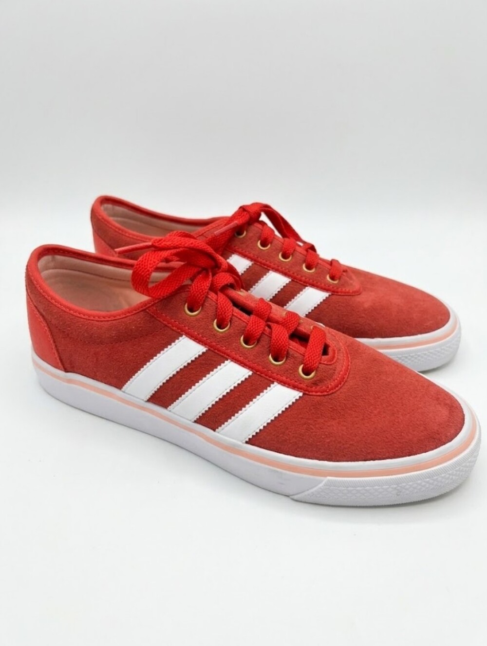 Adidas Originals Red Low-Top Casual Suede Sneakers with White Stripes Men's 9.5